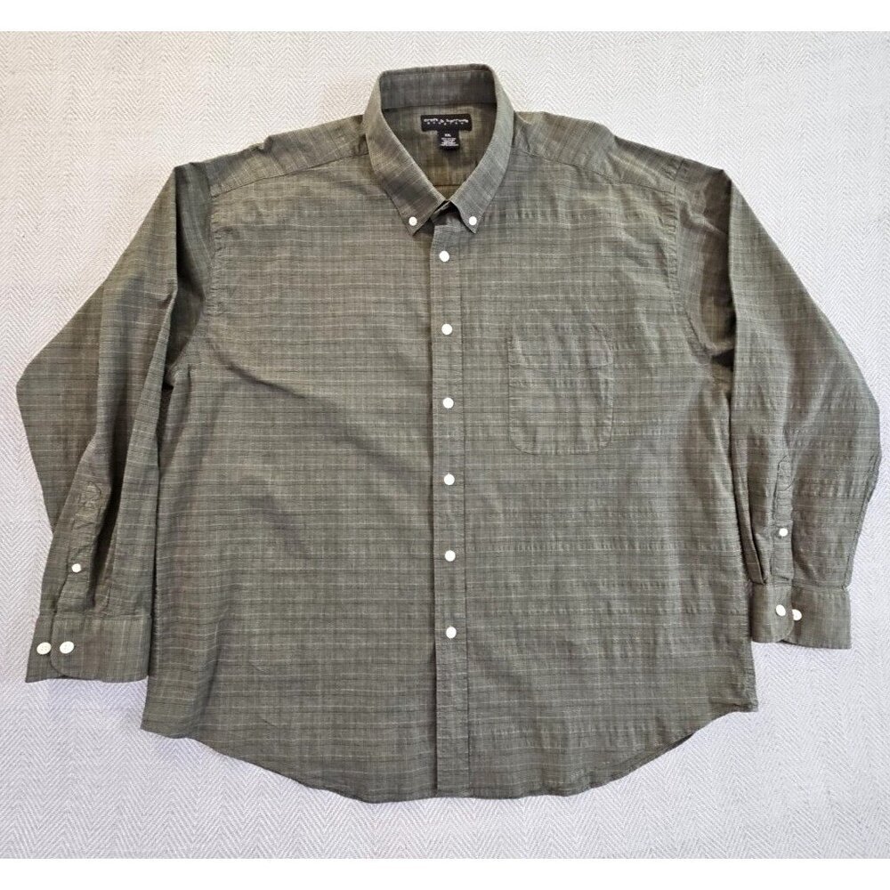 Croft & Barrow Men's Shirt XXL Green Long Sleeve Button Down Stretch Plaid EUC